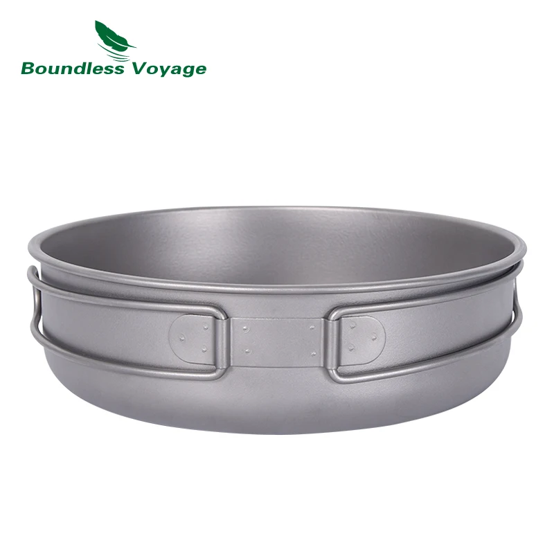 Poêle à frire en titane avec poignées pliables, poêle à frire en titane pur pour la randonnée, la cuisine (500 ml