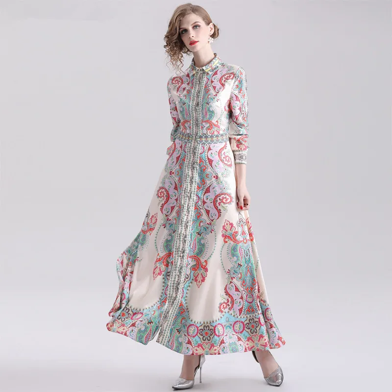 

High Quality Fashion Runway Maxi Dress 2019 Autumn Women's Gorgeous Floral Print Holiday Elegant Long Dress