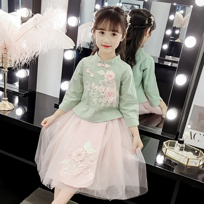 Hanfu/розовое элегантное китайское платье; детское платье Ципао с цветочным узором для девочек; вечерние костюмы; детское платье-Чонсам в стиле русалки; Vestidos guzheng