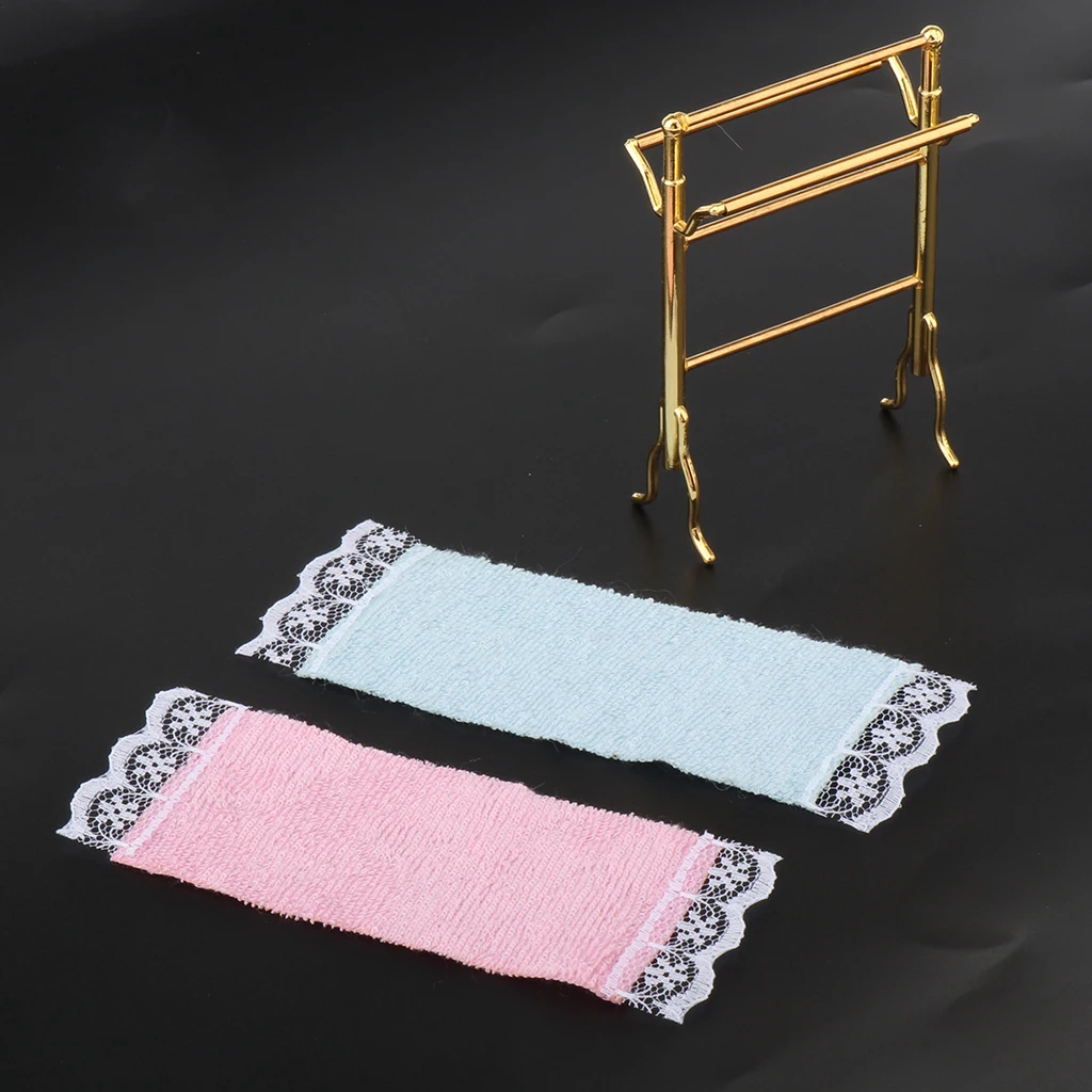 12th Realistic Miniature Bathroom Towels Rack Set, Exquisite Crafted Cute Designed, Dollhouse Accessories Doll House Decor