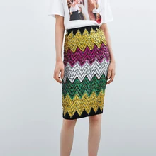 Bella Philosophy осенние сексуальные прямые юбки с блестками женские полосатые юбки в стиле пэтчворк красочные женские юбки-карандаш