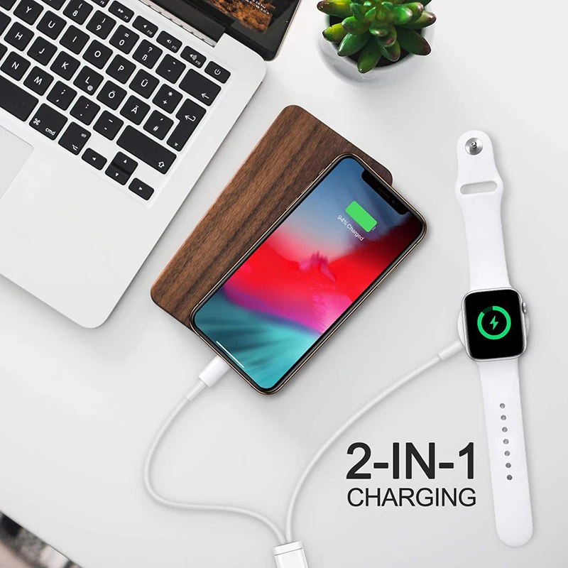 Smart 2 in 1 Charger Wireless QI Fast Charging Cable For Apple Watch Series SE/6/5/4/3/2/1 & All IPhone &All IPad Series
