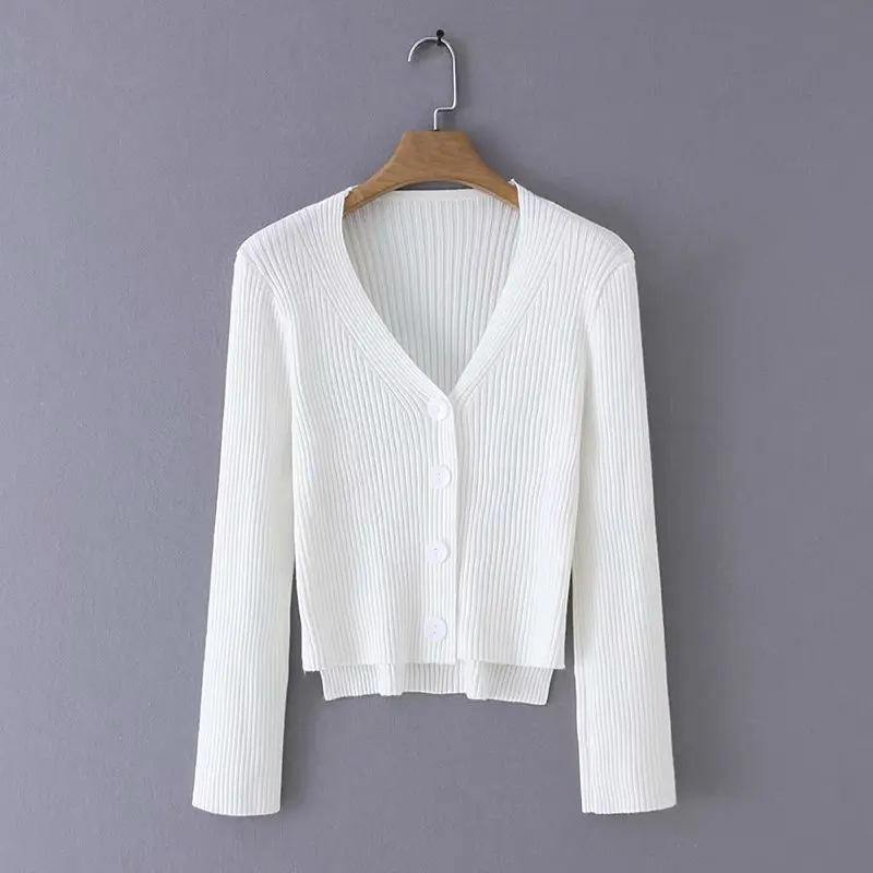 Short Frilled Solid Color Flounced Sleeves Outdoor Long-sleeve Knitwear Cardigan WOMEN'S Sweater Coat 0060-8917