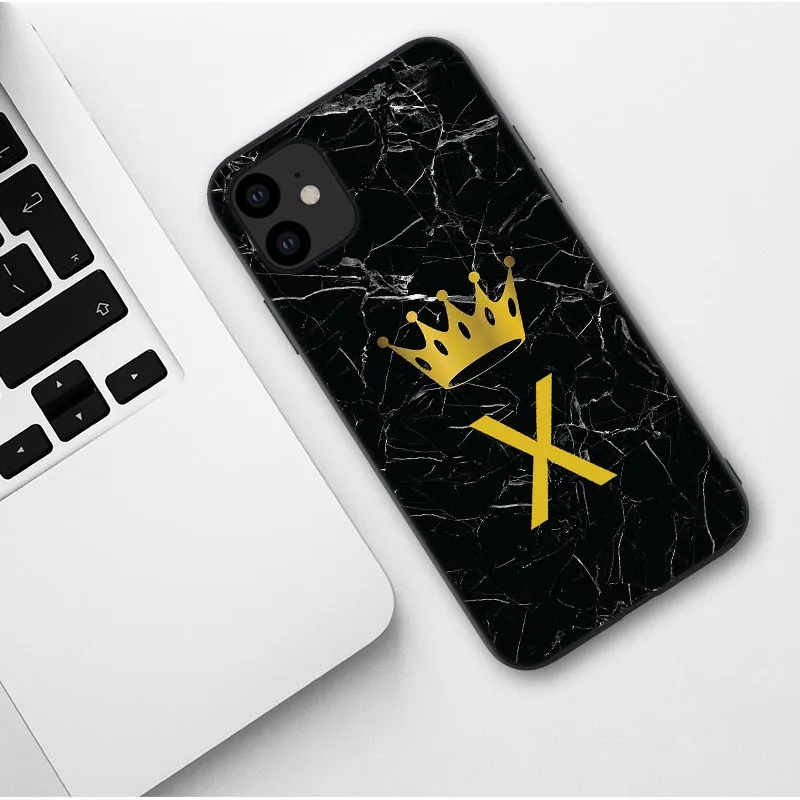 Пользовательский именной чехол для телефона для iphone 11 Pro Max с надписью монограмма черный мрамор Золотая Корона чехол для iphone X XR XS MAX 6 7 8 Pus