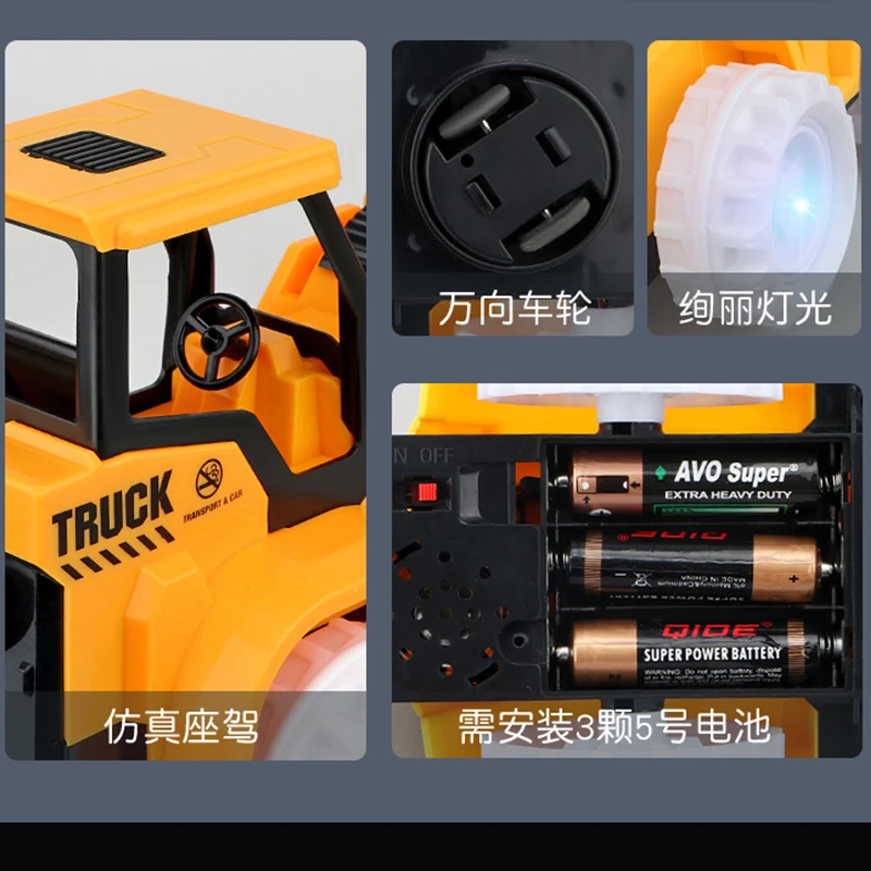 Large Electric LED Light Music Excavator Universal Wheel Car Toys Kids Model Construction Vehicle Educational Toy For Boys Gifts