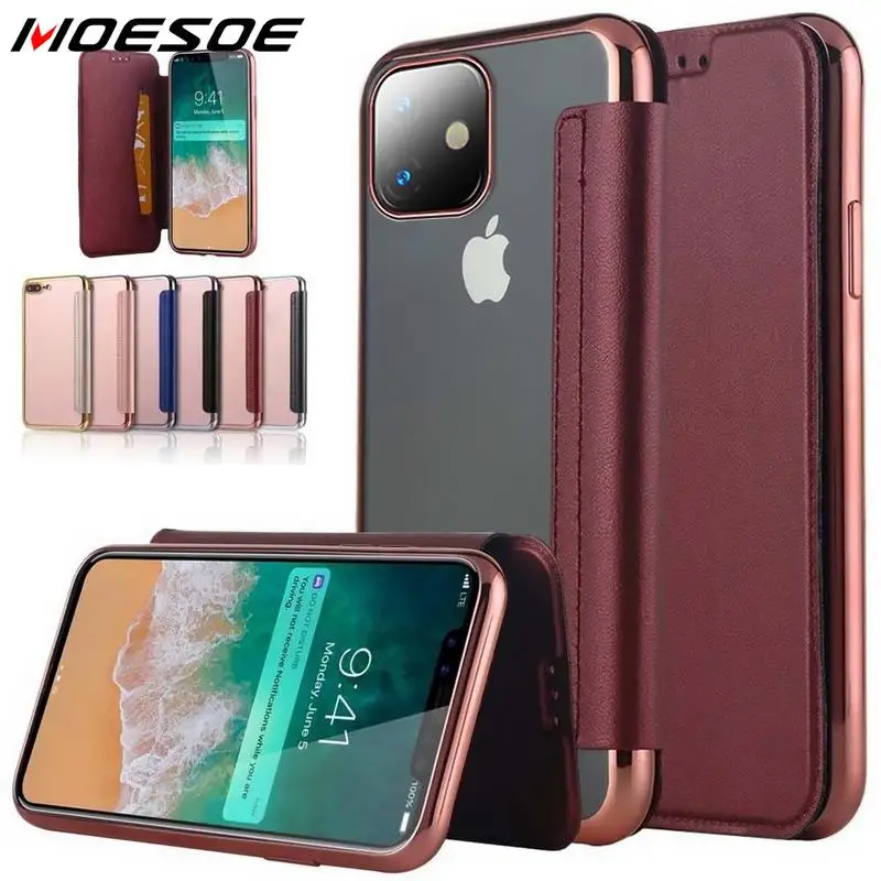 

Electroplated Book Flip Case For iPhone 11 Pro Max X XR XS Max 5 5S SE 6 6s s 7 8 Plus Slim Leather Card Slot Stand Clear Cover