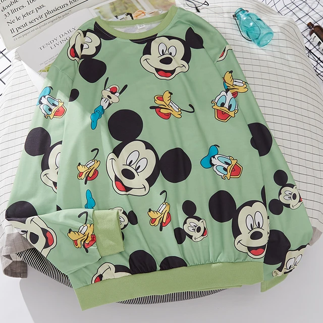 Plus Size Mickey Mouse Hoodies Women Harajuku Streetwear Thin Kawaii Oversized Sweatshirt Clothing Fashion Long Sleeve Tops 2021 A002 Green