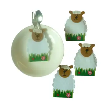 

4PCS Sheep Shaped Easter Items Decoration Non-woven Knife And Fork Storage Bags Kitchen Tableware Covers