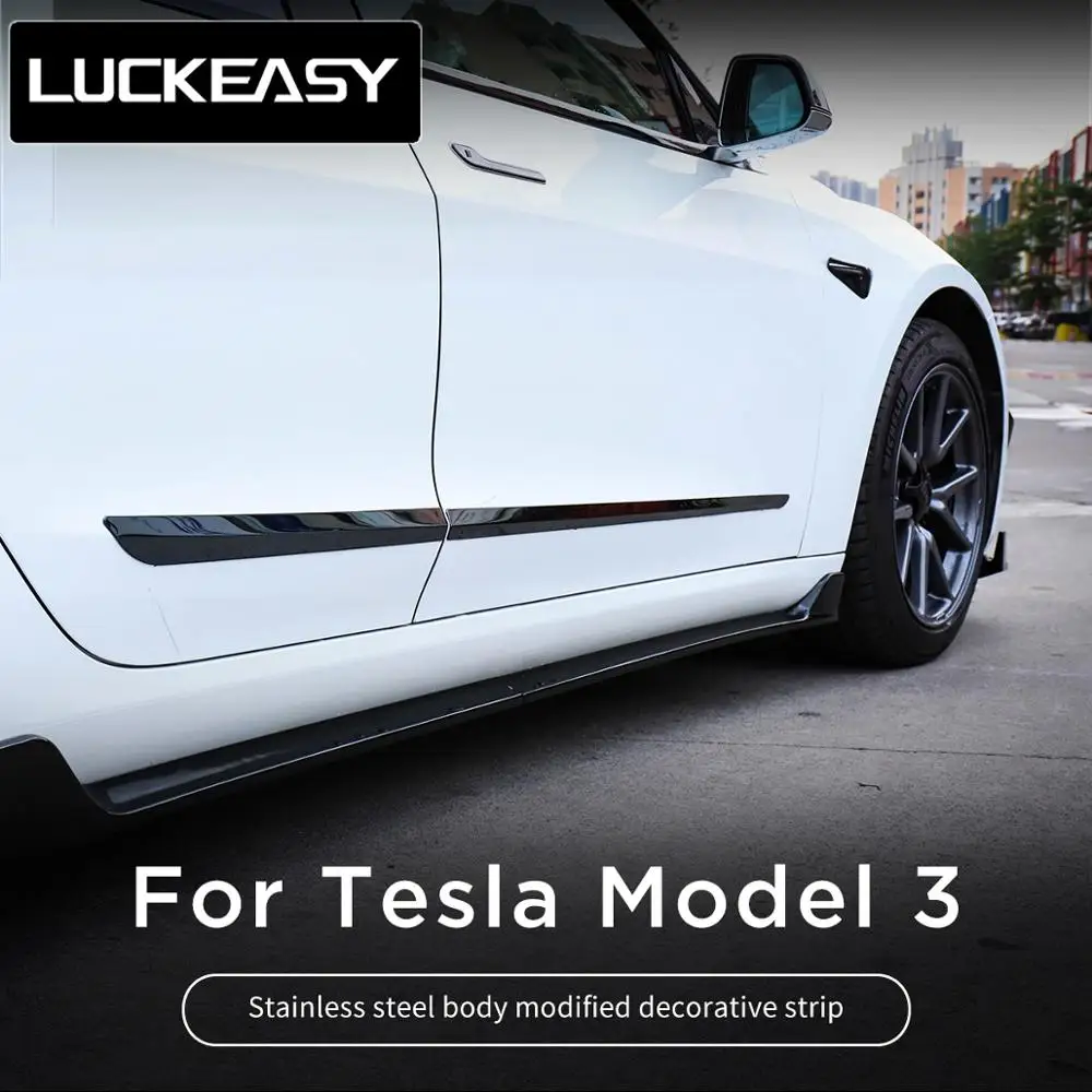 LUCKEASY car accessories exterior modification for Tesla model3 Stainless steel Carbon fiber Black Titanium body decorated strip