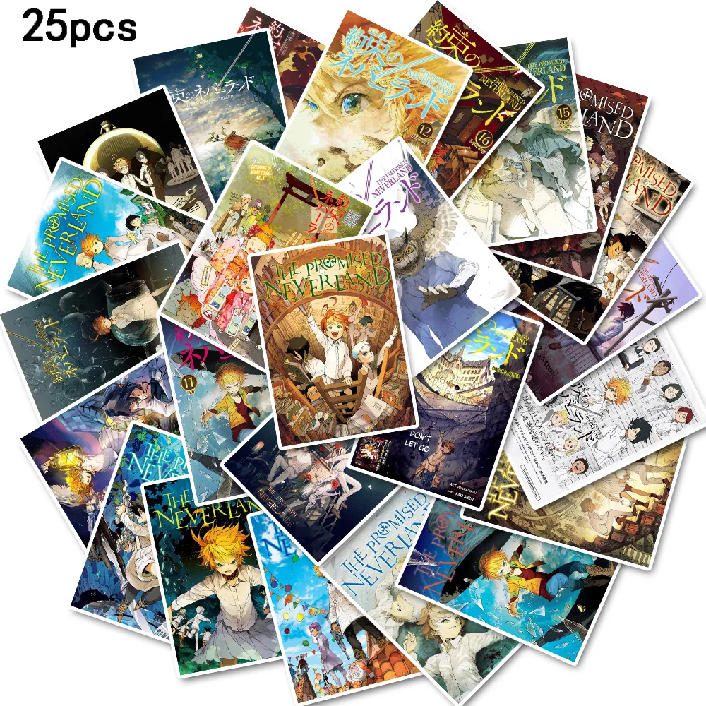 25pcs The Promised Neverland poster stickers waterproof Used to decorate water cup skateboard refrigerator laptop suitcase etc.