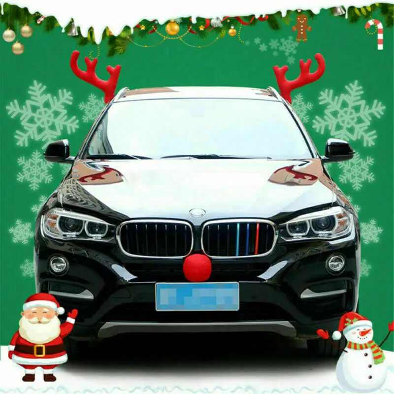 Автомобиль Рождественские оленьи рога и красный Rudolph нос Рождественский праздничный набор украшения автомобиля Рождественские рога