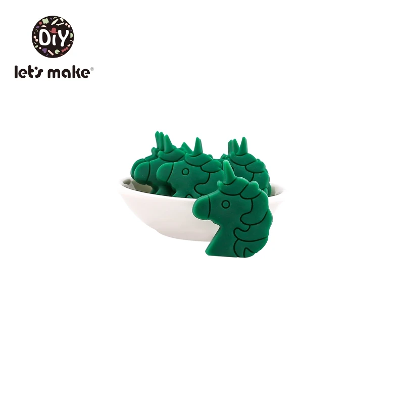 unicorn dark green Let's Make детский Прорезыватель грызунов 5 шт. без латекса мини кактус Единорог черепаха листья DIY пустышка цепь Силиконовые бусы для прорезывания зубов - Цвет: unicorn dark green
