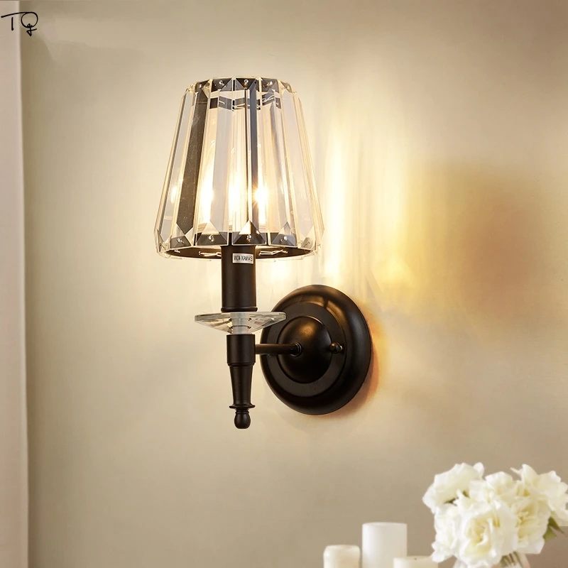 

American Modern K9 Crystal Wall Lamp Led Iron Art Single Head Living Room Bed Light Dining Room Corridor Bedside Background