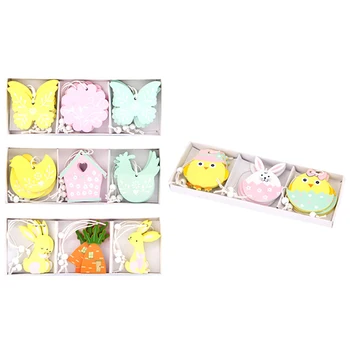 

9pcs Easter Rabbit Wooden Pendant Decoration DIY Hanging Crafts Bunny Ornaments