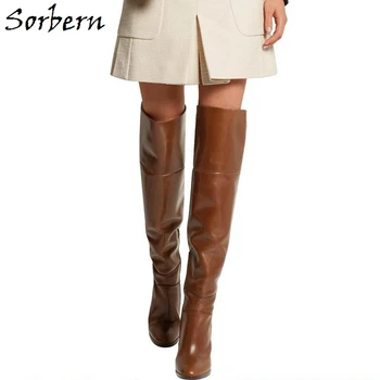 

Sorbern Brown Botines Mujer 2019 Plus Size Square Heels Thigh High Boots Over Knee High Boots Zapatos Mujer
