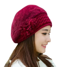 Шапка бини из искусственного кашемира, осенняя вязанная шерстяная шапка, зимняя женская шапка с цветами, толстый берет, шапка из искусственного меха, теплый пуловер, шапка