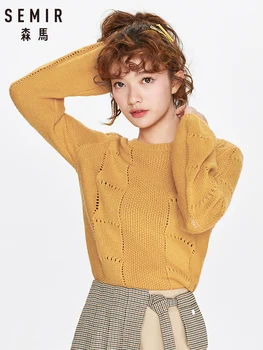 

SEMIR Sweater women 2020 spring new round neck jumper sweater hollow design sense fashionable sweet bottoming tide