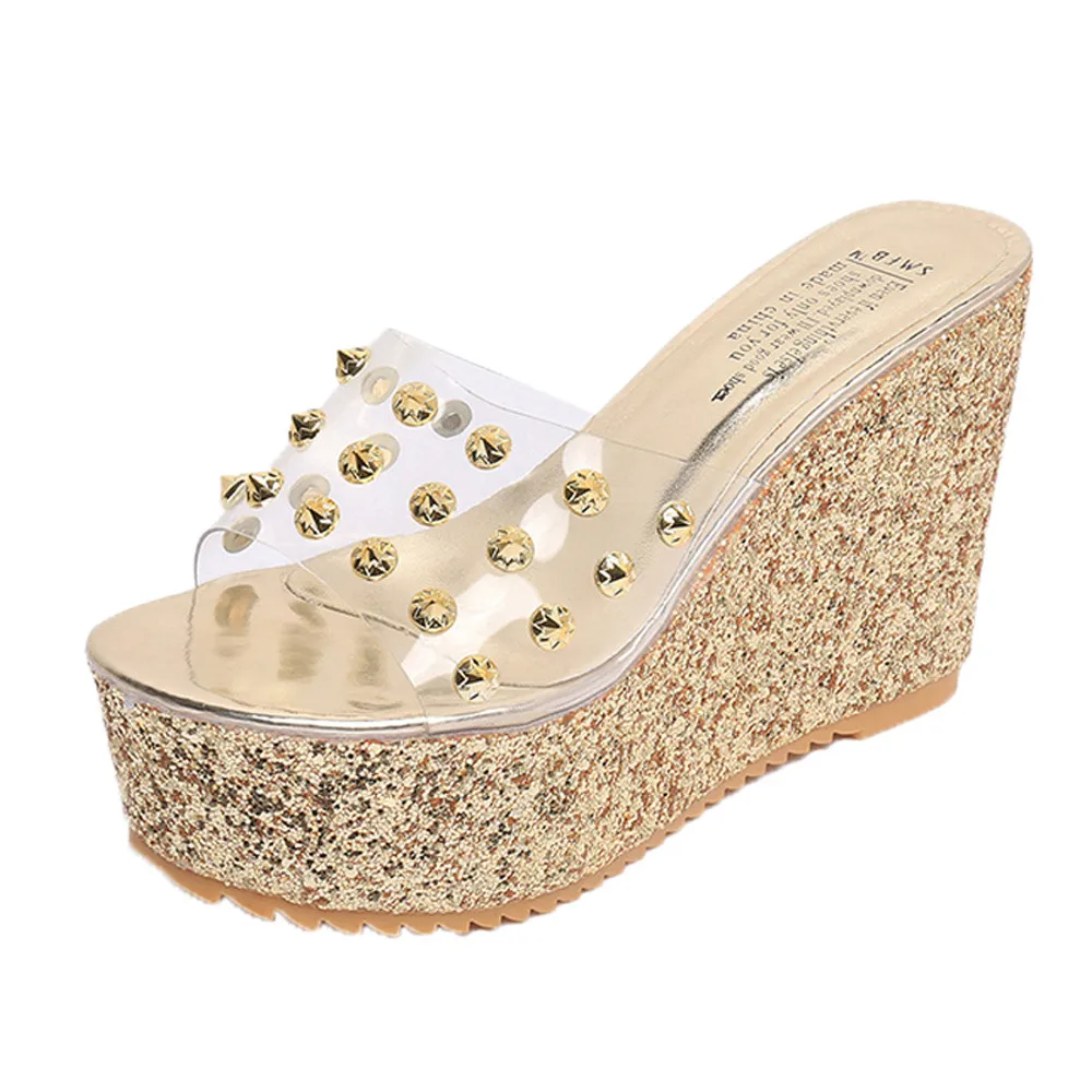

SAGACE Slippers Summer Transparent Platform Waterproof Party Sandals High Heeled Open toe Wedge Fashion Sandals Women 2020 X0109
