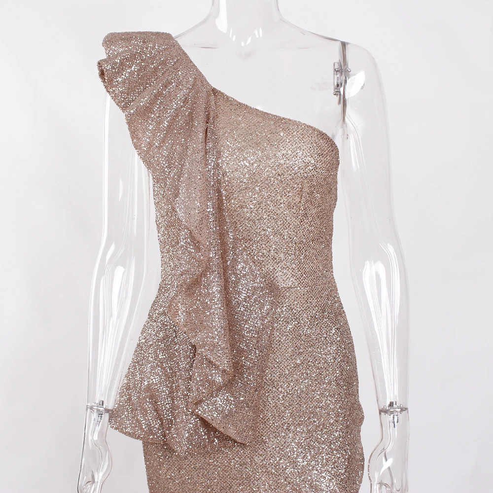 Гофрированное длинное платье с одним плечом Золотое блестящее платье без рукавов длиной до пола Элегантное Вечернее Платье Макси