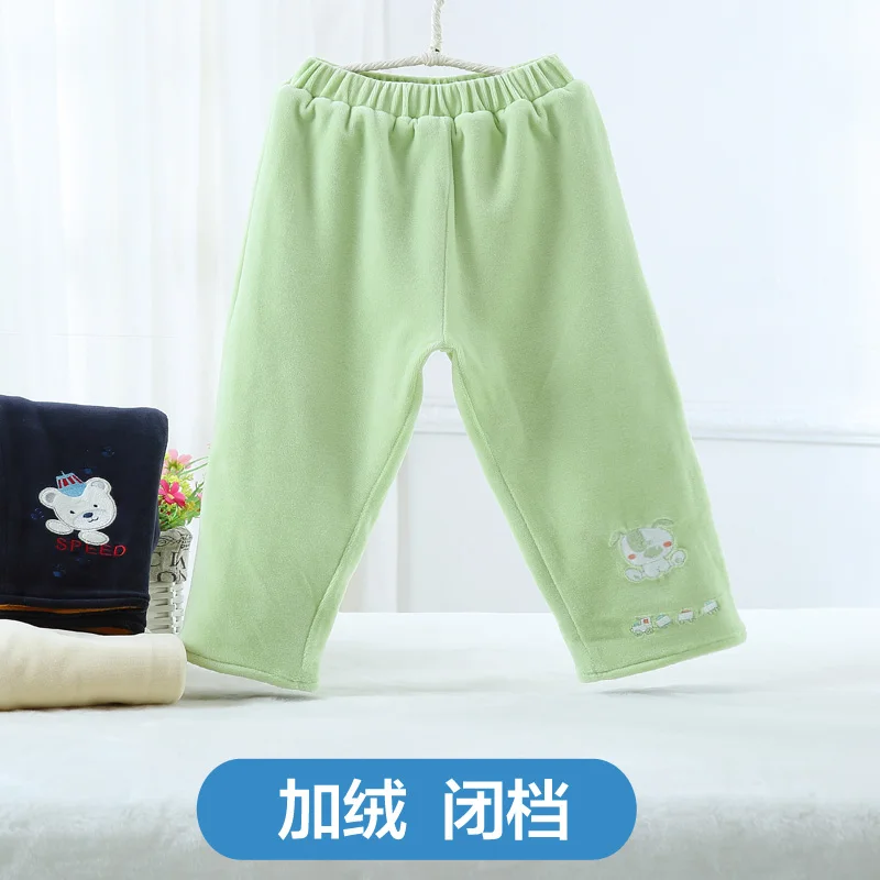 Green dog Одежда для маленьких мальчиков и девочек длинные штаны на осень-зиму, двухэтажные плюшевые теплые брюки свободные прямые повседневные штаны - Цвет: Green dog