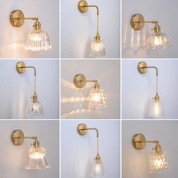 

Nordic post-modern wall lamp crystal glass brass wall lamp creative personality bedroom bedside wall lamp bathroom mirror headli