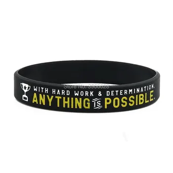 

100pcs With hard work and determination anything is possible wristbands silicone bracelets