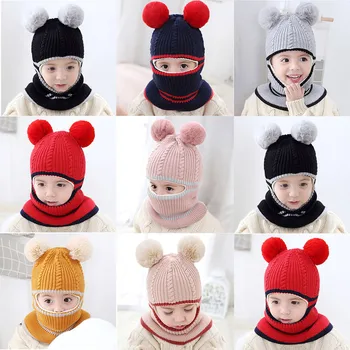

Newborn Baby Kids Girls Boys Winter Warm Knit Toddler Kids Baby Boy Hat Crochet Thick Scarf Earflap Hood Caps czapki dzieciZ909