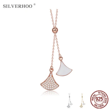 

SILVERHOO 925 Sterling Silver Cubic Zirconia Small Skirt Woman Necklace Fine Jewelry Fashion Pendant for Girlfriend Gift
