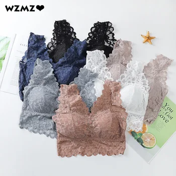 Breathable Female Vest Sexy Lace Bra Beauty Back Women Wire Free Push Up Bralette Underwear Seamless Wireless Gather Brassiere 1