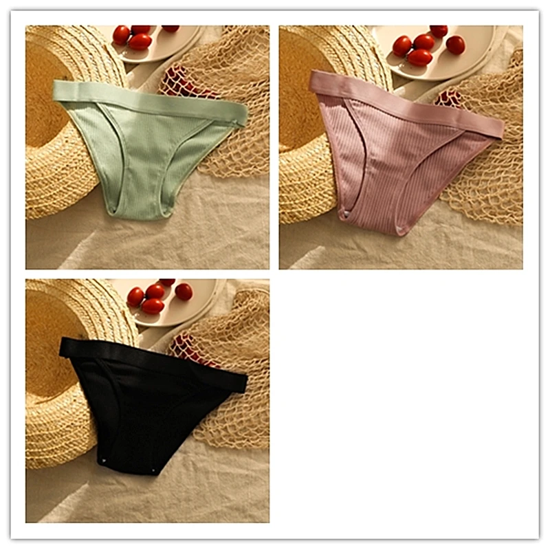 Green Pink Black 3 шт., модные хлопковые трусы, сексуальные трусики для женщин, бесшовные трусики, бикини, стринги, женское нижнее белье, низкая посадка, дамское нижнее белье, однотонное - Цвет: Green Pink Black