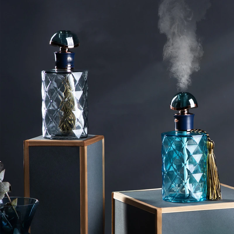 Umidificatore d'aria in bottiglia di profumo in vetro, USB, aromaterapia, diffusore a ultrasuoni, mini umidificatori portatili per auto_voghion.com