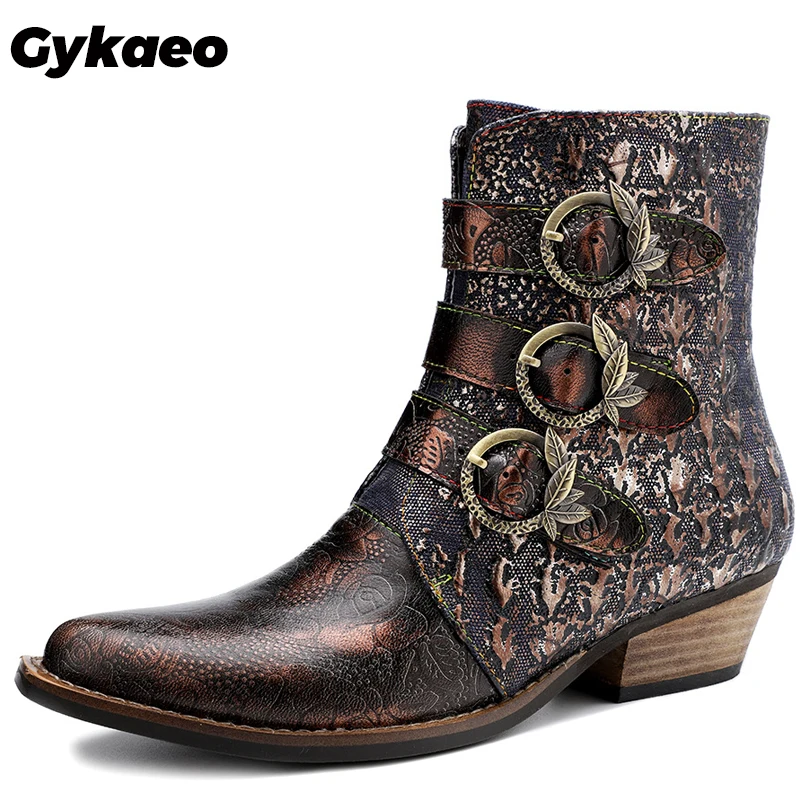 

Gykaeo Bohemian Style Leisure Serpentine Pattern Genuine Leather Boots Women Printing Retro Cowhide Botines Classic Ladies Shoes