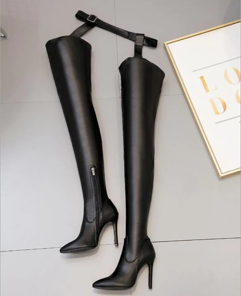 Plus Size 42 Leather Over The Knee High Boots Women Black Sexy Pants Boots One Boots Catwalk Women's Shoes thigh high boots