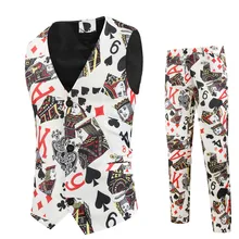 Mens New Fashion Printing Wedding Dress Suit Banquet Stage Performance Suit Mens Casual Two Pieces Sets (Vest + Pants)