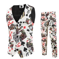 Costume deux pièces décontracté pour hommes, tenue de mariage imprimée à la mode, costume de spectacle sur scène pour Banquet, ensemble deux pièces (gilet + pantalon) 