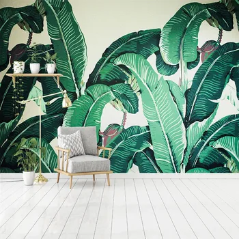 

Modern Minimalist Green Banana Leaf Oil Painting Mural Wallpaper Living Room TV Sofa Bedroom Background Wall Paper For Walls 3 D