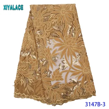 

Golden African Lace Fabrics Organza lace fabric 2019 High Quality Nigerian French Tulle Lace with Net Lace Fabric YA3147B-3