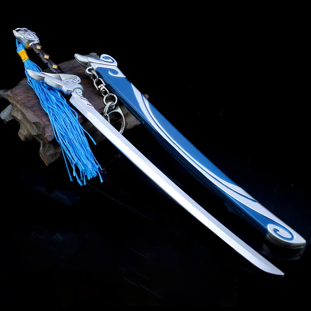 22cm Sword League of Legends Sword Yasuo Blast Swords LOL Katana Alloy Keychain Weapon Model Collection Toys for Children Gift 1