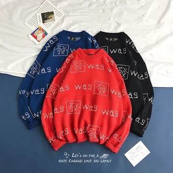 

Winter New Sweater Men Fashion Letters Casual O-neck Sweater Pullover Man Streetwear Hip-hop Loose Warm Sweater Male Clothes