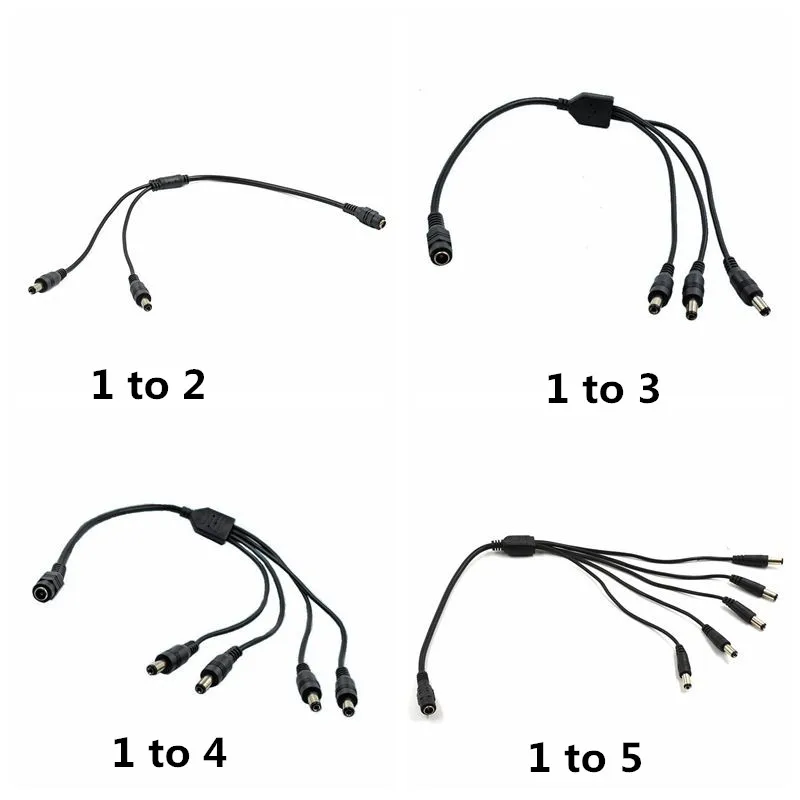 

1 Female to 2 3 4 5 Male way Splitter Plug Cable cord connector 5.5*2.1mm 12V DC Power Supply for CCTV Camera Led strip light