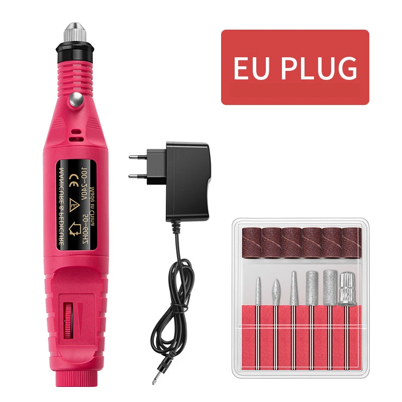 Red EU Plug Электрическая дрель для ногтей, педикюрная ручка, шлифовальный аппарат для маникюра, сверла для ногтей, пилочка для ногтей, инструменты для дизайна ногтей - Цвет: Red EU Plug