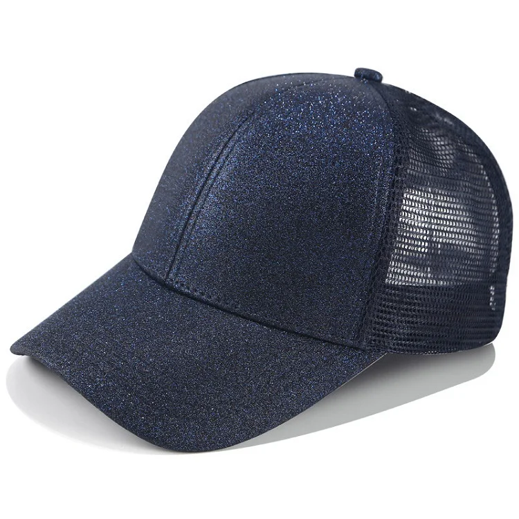 Glitter Navy blue Блестящая бейсболка "конский хвост", Женская Бейсболка, кепка для папы, сетчатая Кепка для грузовика, летняя кепка, Женская Регулируемая Кепка в стиле хип-хоп - Цвет: Glitter Navy blue