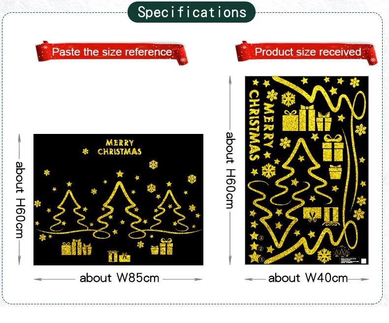 Золотая светящаяся Светоотражающая Рождественская Наклейка на стену рождественские украшения для дома, оконные стеклянные аксессуары 23 вида стеклянных наклеек