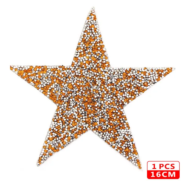 16cm Yellow 1pcs Стразы со звездами, смешанные размеры, нашивки, нашивки с вышивкой, термо-Стикеры для одежды, 5 видов цветов, блестки, нашивки для одежды, сделай сам - Цвет: 16cm Yellow 1pcs