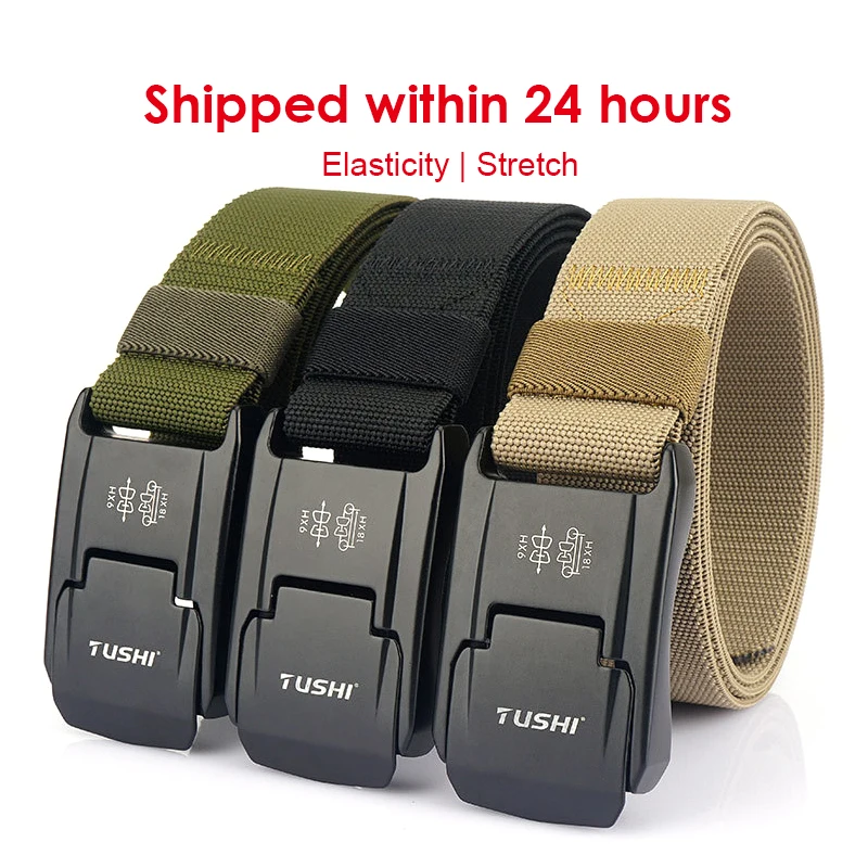 Tactical Belt HSSEE Elastic Belt for Male Alloy Metal Buckle Men's Military Tactical Belt Outdoor Jeans Casual Waistband