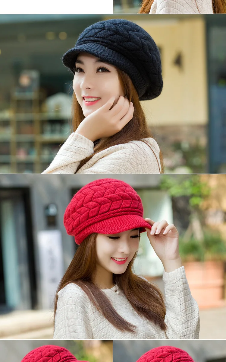 New beanie Elegant women's hat Knitted winter hat for the girl Cap Bow Autumn Ladies Female Fashion Beret Rabbit hair