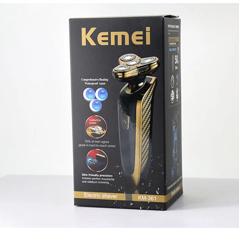 with box Kemei, 3 в 1, электробритва для мужчин, перезаряжаемая, 4 Плавающих лезвия, моющаяся бритва для бритья, бритва с ушками в носу, триммер для волос, триммер для бороды, 38D - Цвет: with box