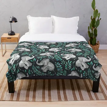 

Laughing Baby Elephants emerald and turquoise Blanket Wool Flannel Plush Blanket Bedspread For office Sherpa Blanket Couch Quilt
