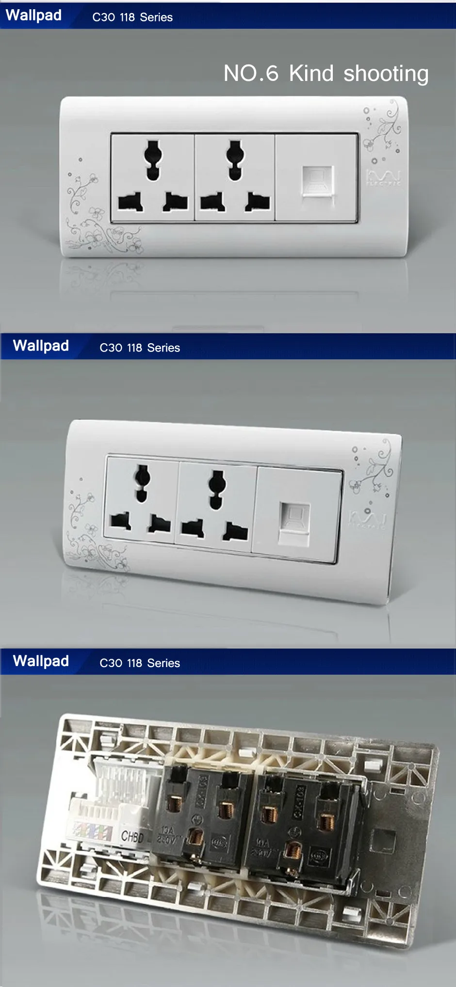 Лидер продаж Компьютер 6 контактный разъем Переключатель Wallpad люксовый настенный выключатель Панель розетка 154*72 мм 10A 110~ 250 V