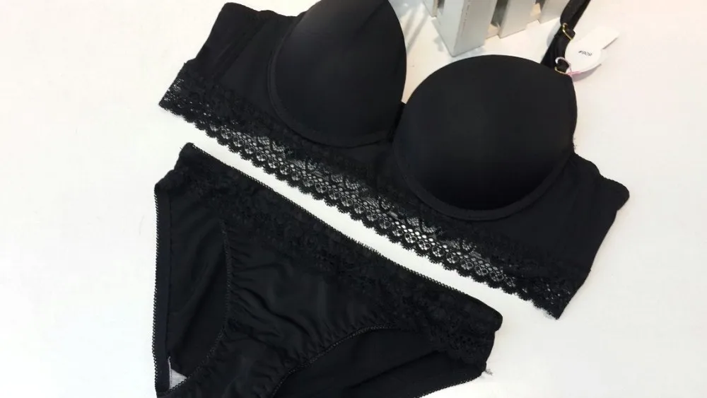 2014 new arrival candy colored light plane Bra Sets Push up lace three-breasted suit underwear women sexy underwear 12